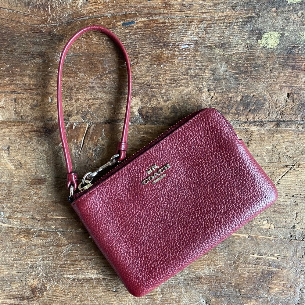 Coach Oxblood Burgundy Pebbled Leather wristlet
